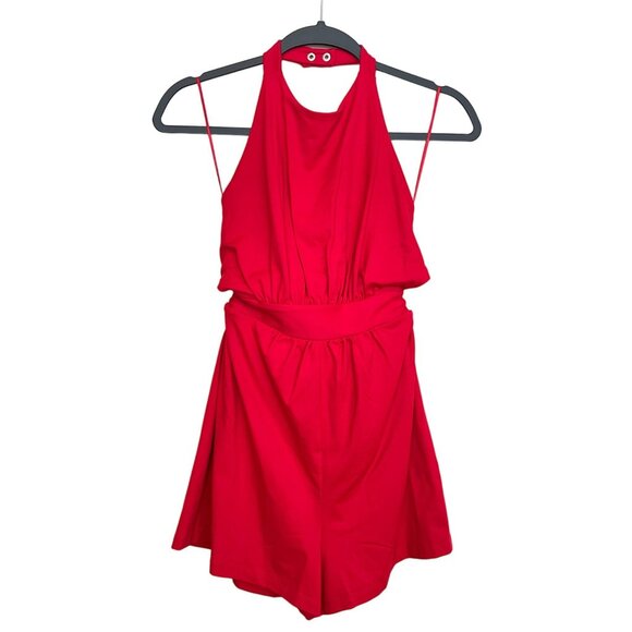 Susana Monaco Jersey Red Romper High Halter Tie Open Strappy Back Medium NWT - Picture 2 of 7